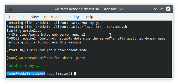 kickstart.sh starting in terminal